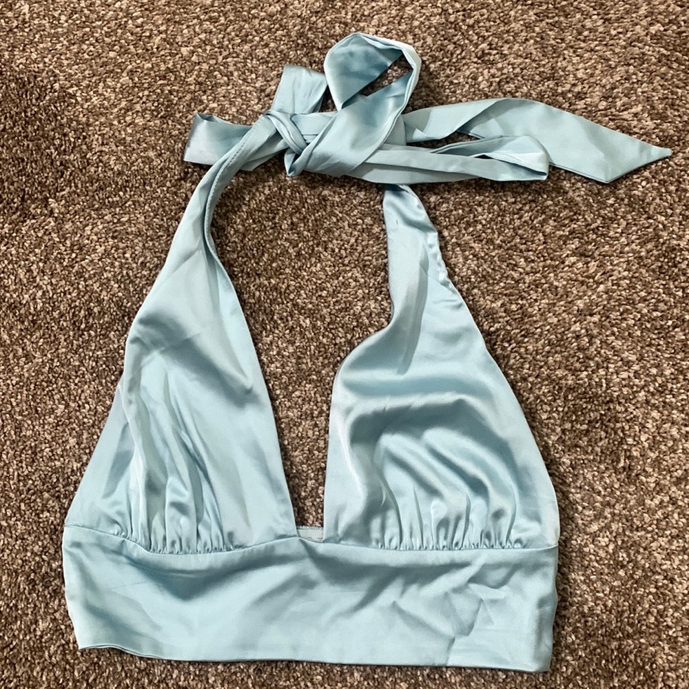 Blue Halter Neck Crop Top